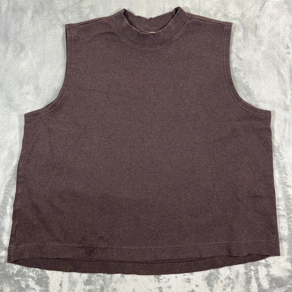 Pact Organic Cotton Sleeveless Mock Neck Shirt Women XL Brown Solid Eco Earthy